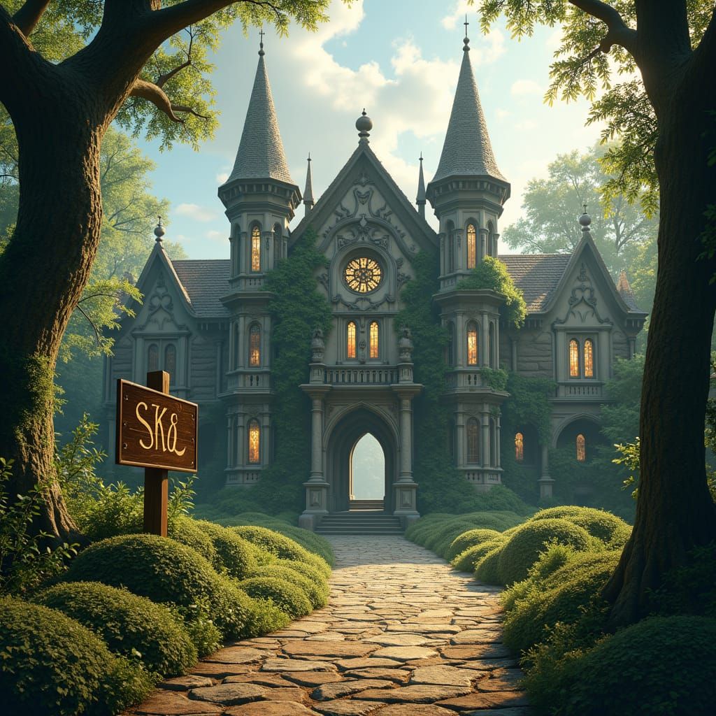 Mystical University in Lush Forest, Digital Matte Painting