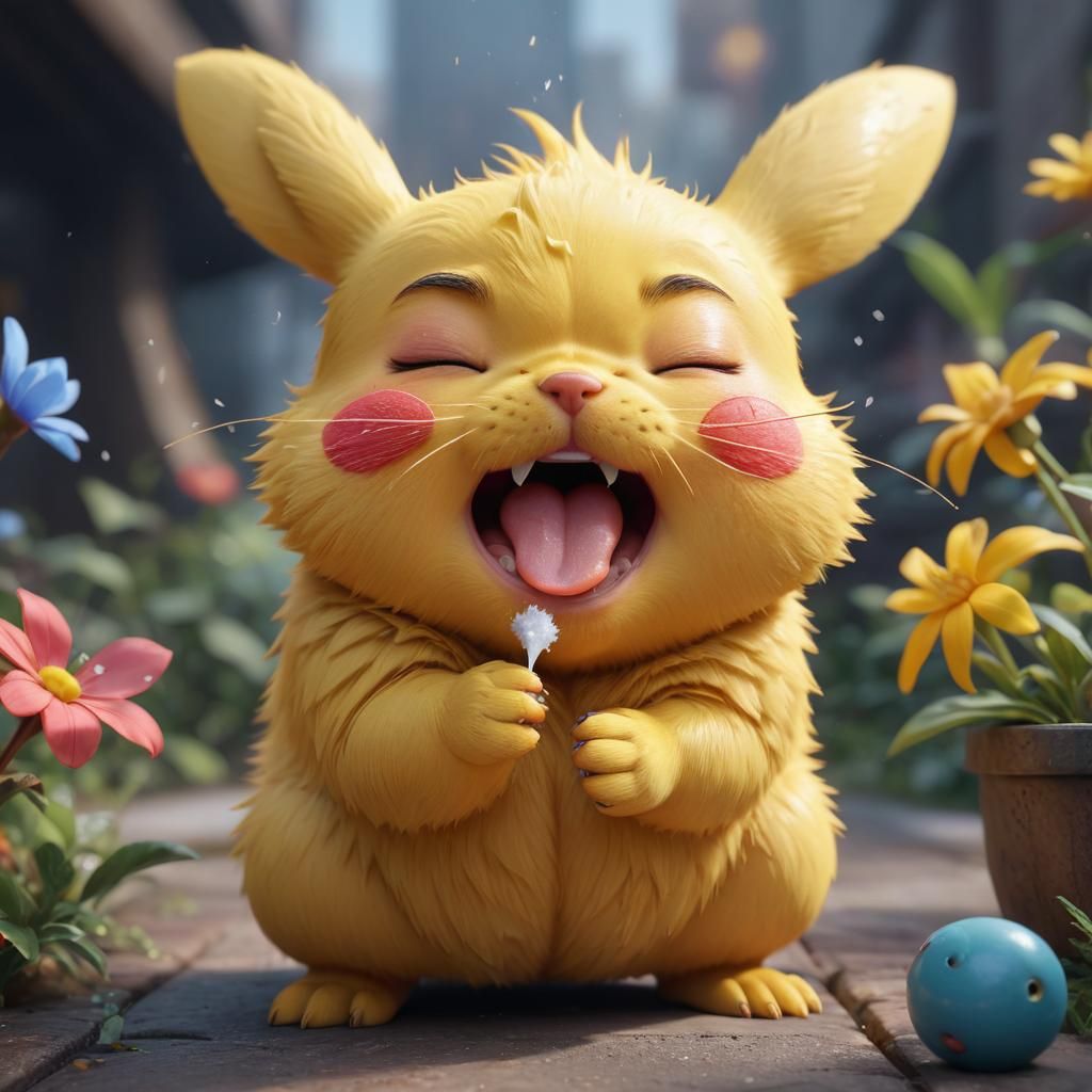 Pikachu Sneezing: Cute, Detailed 8K Concept Art