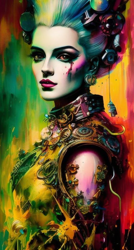 Steampunk Marie-Antoinette Ink Splash Portrait