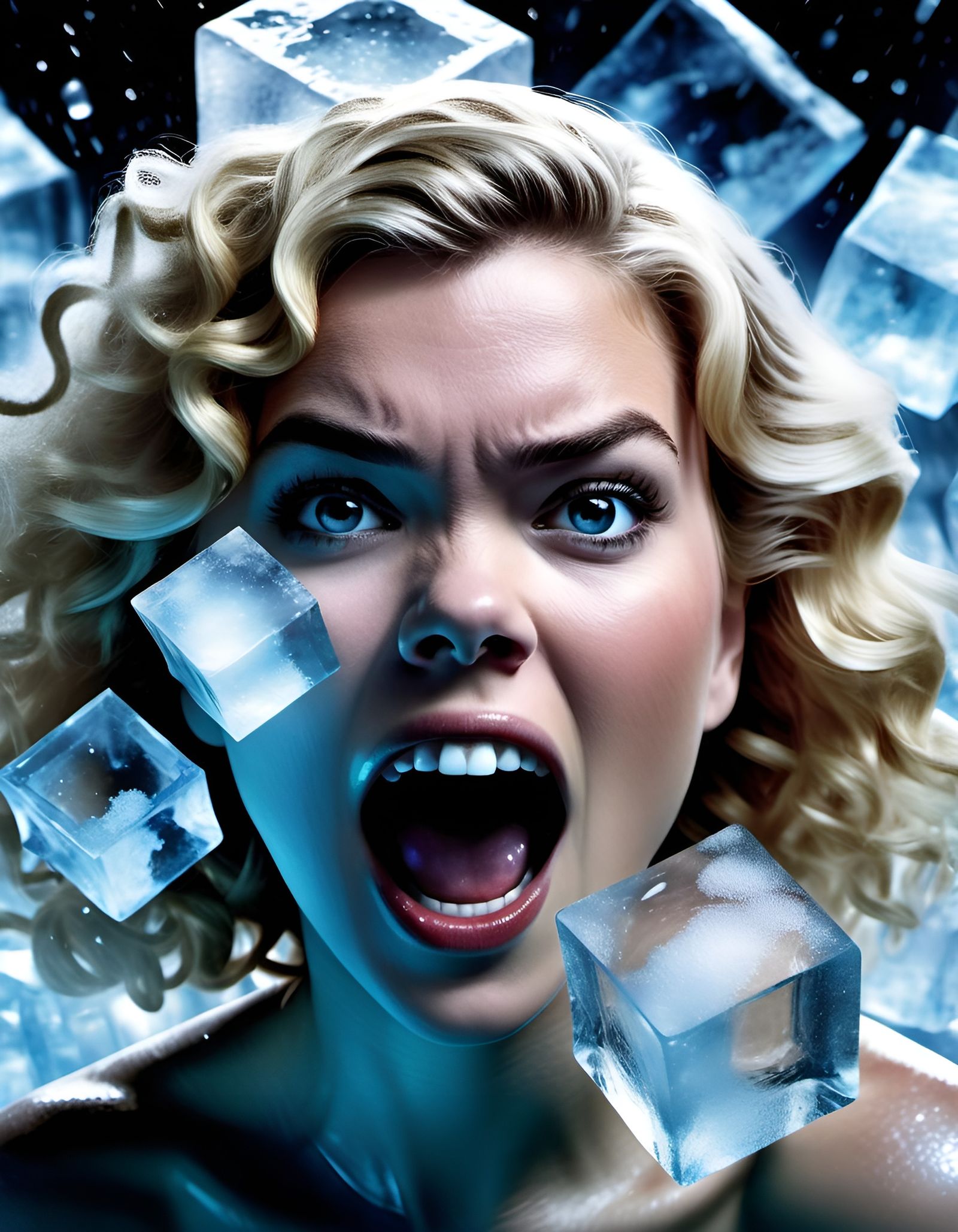 Frozen Scream Queen in Icy Sci-Fi Crystal