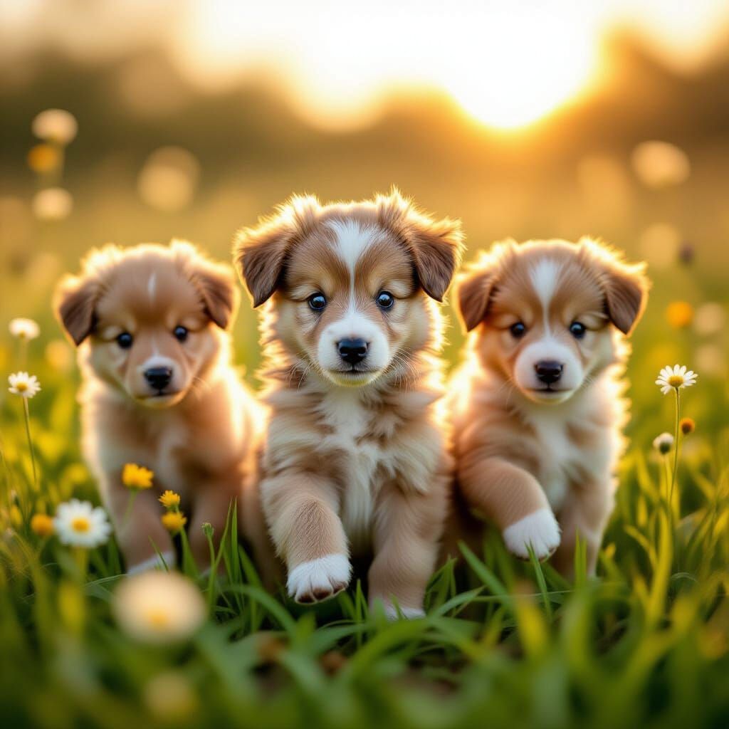 Adorable Horse Puppies in a Sunlit Meadow