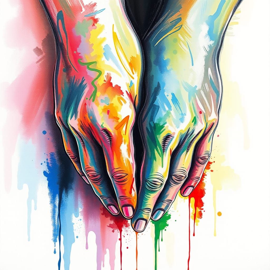 Colorful Hands in Oil Painting Style