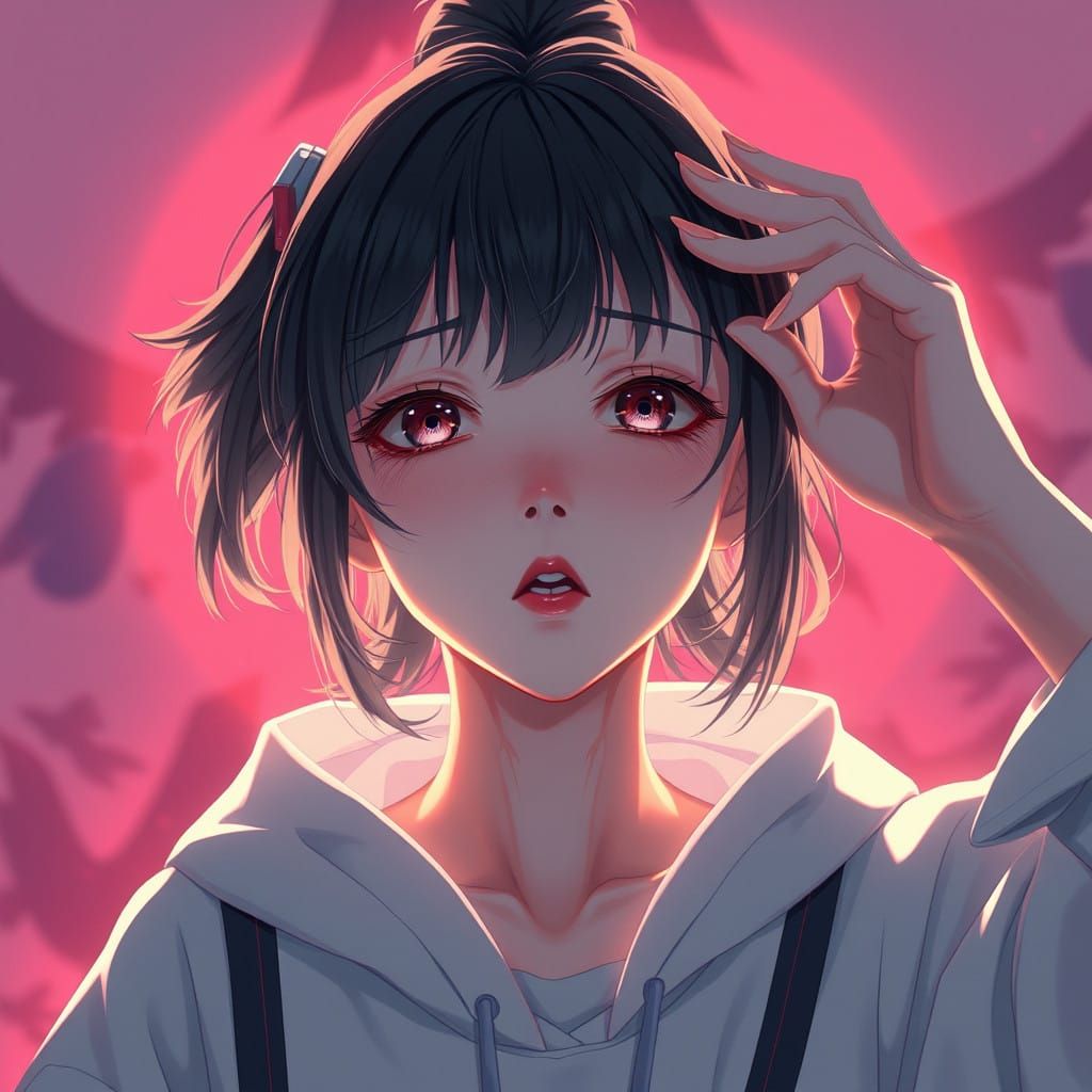 Girl Suffering from Telekinetic Headache in Anime Style