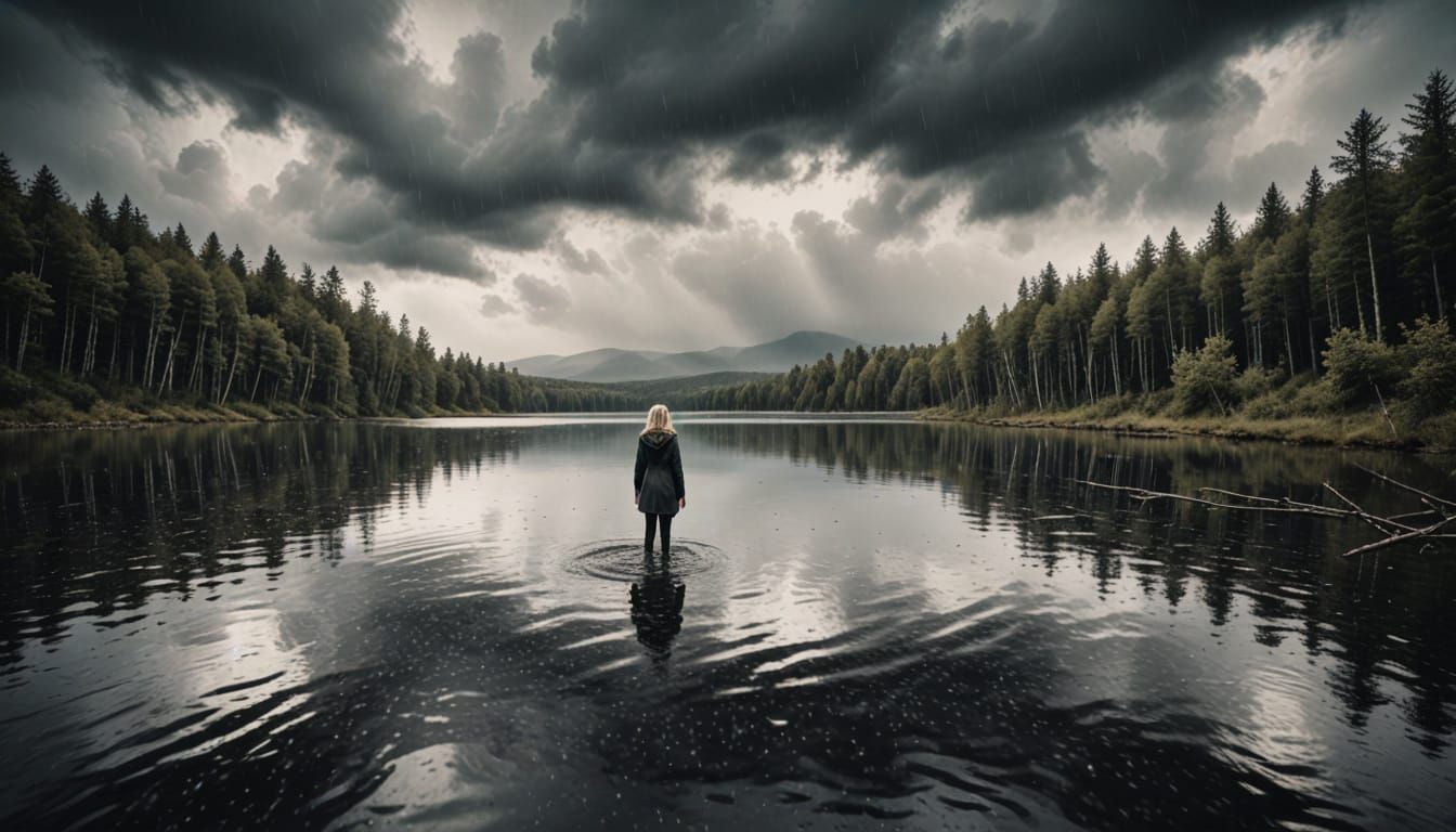 Hyper-Realistic Lake Scene with Nordic Birch Trees