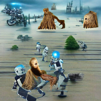 Droid Attack on Wookiees in Forest Battle Scene