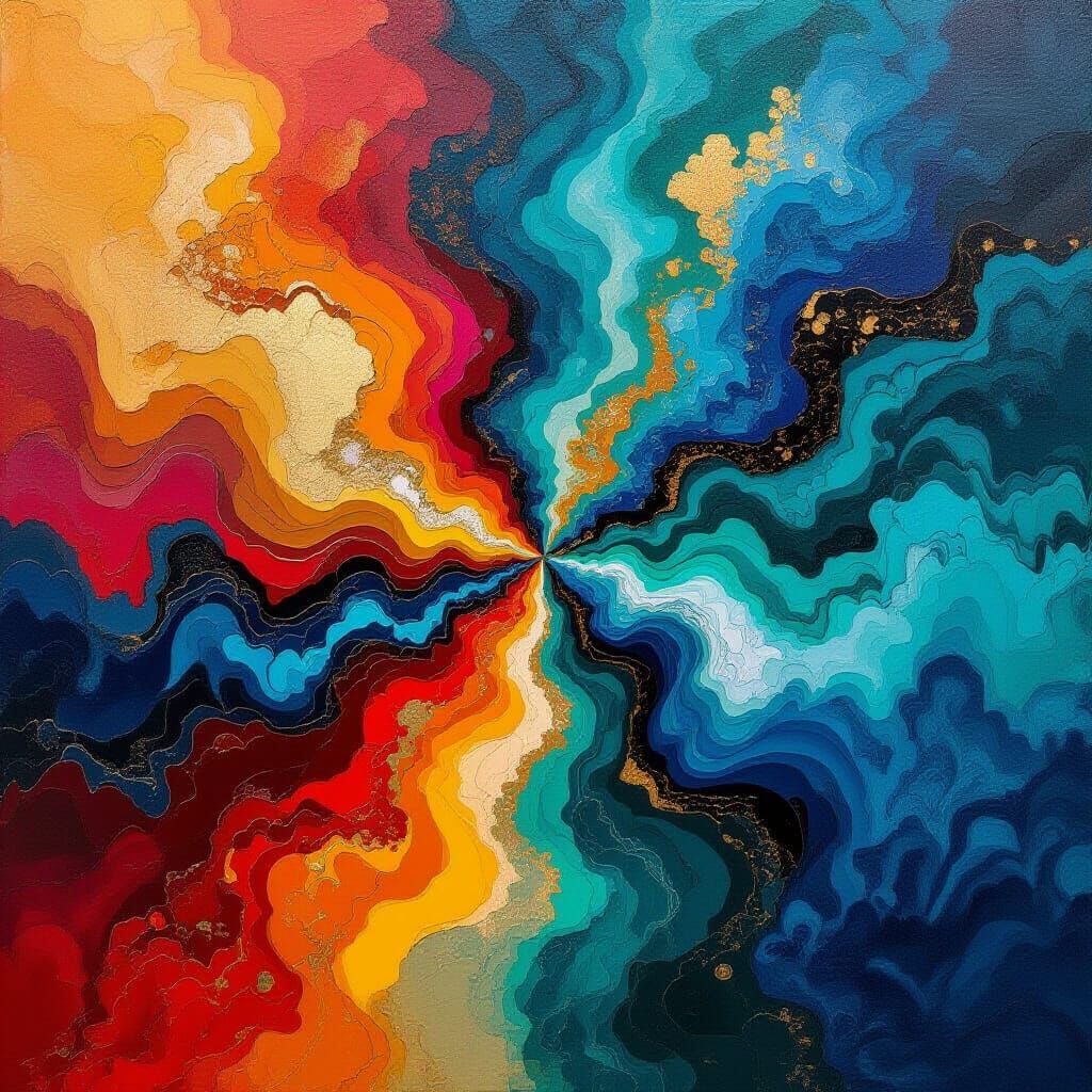 Abstract Oil Painting with Textured Layers and Vibrant Color...