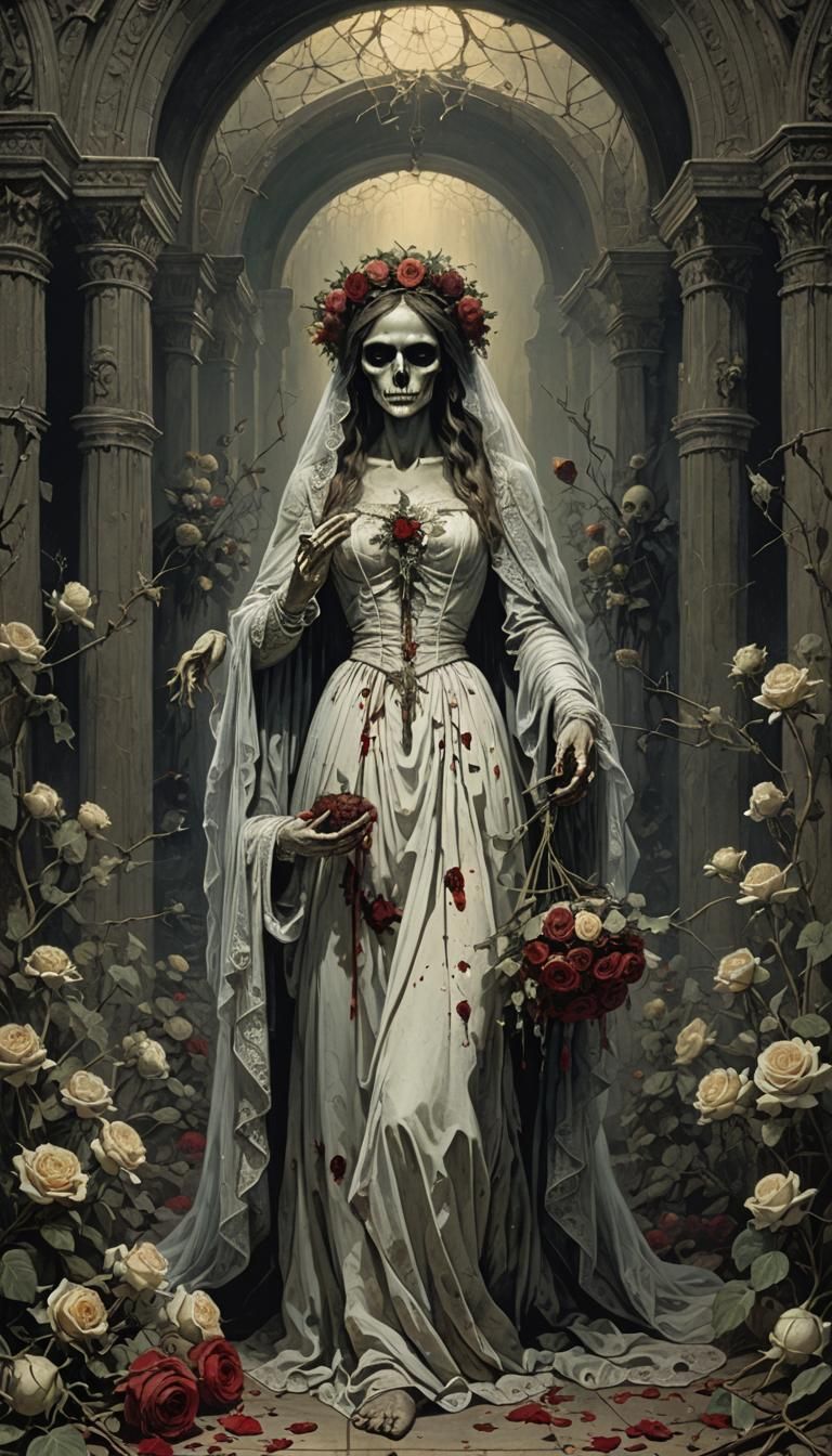 Dead Bride at Altar with Roses: Dark Fantasy
