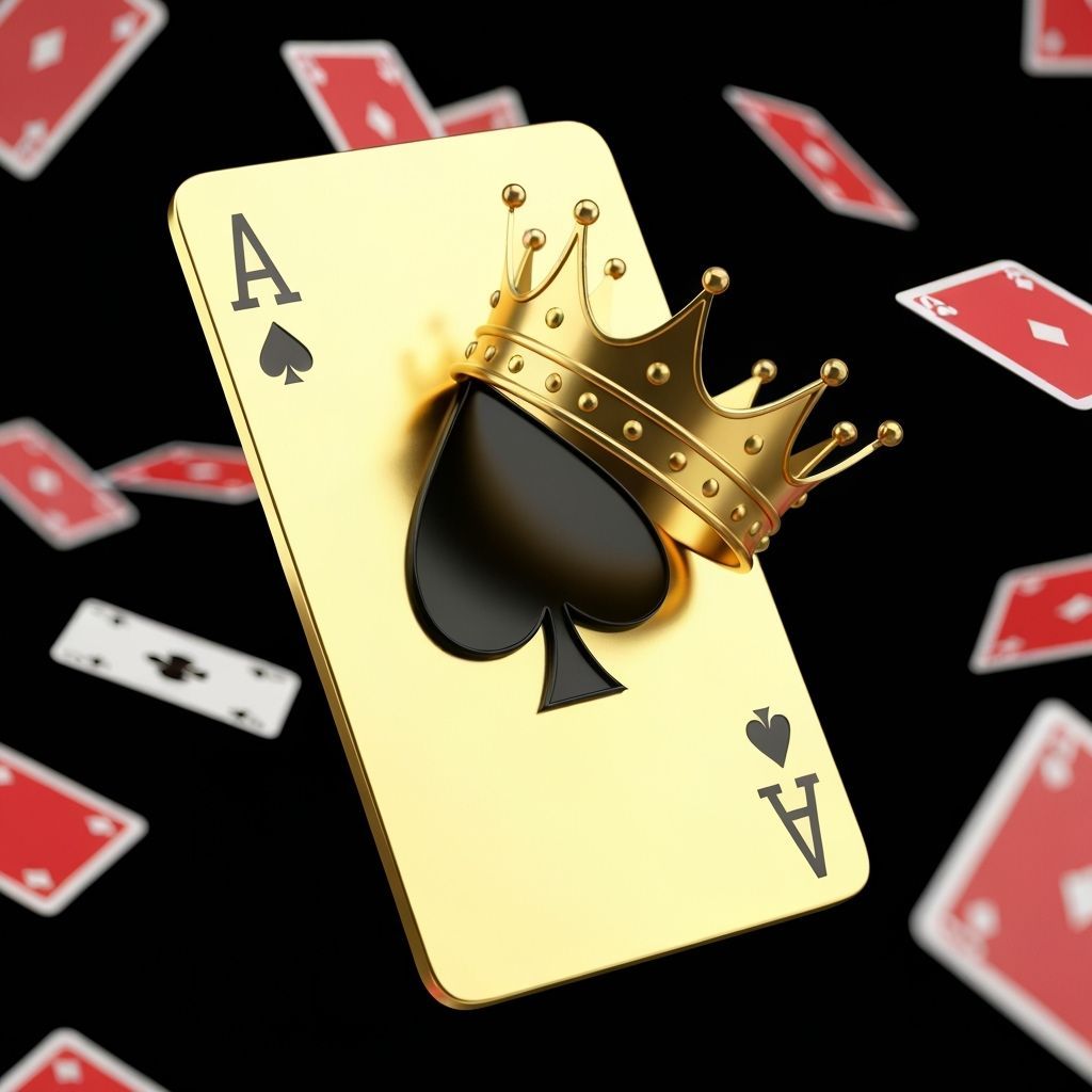 Solid Gold Ace of Spades with Crown, Luxury Playing Card Art