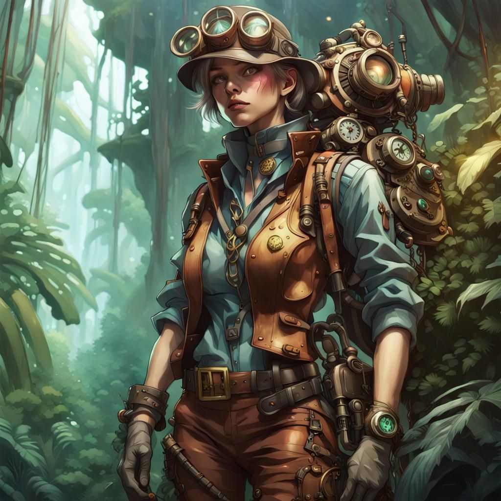 Steampunk Jungle Explorer Anime Sketch
