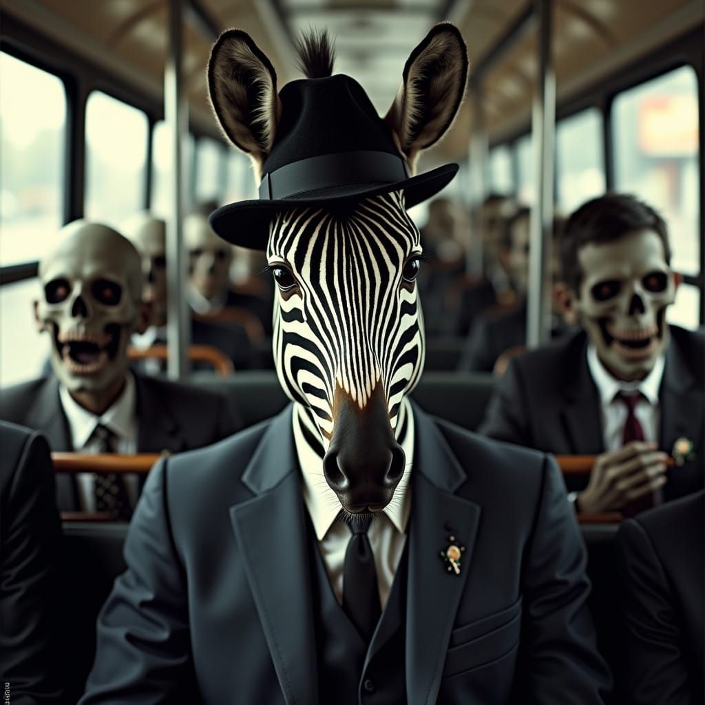 Elegant Zebra Commuter in a Haunting Cityscape
