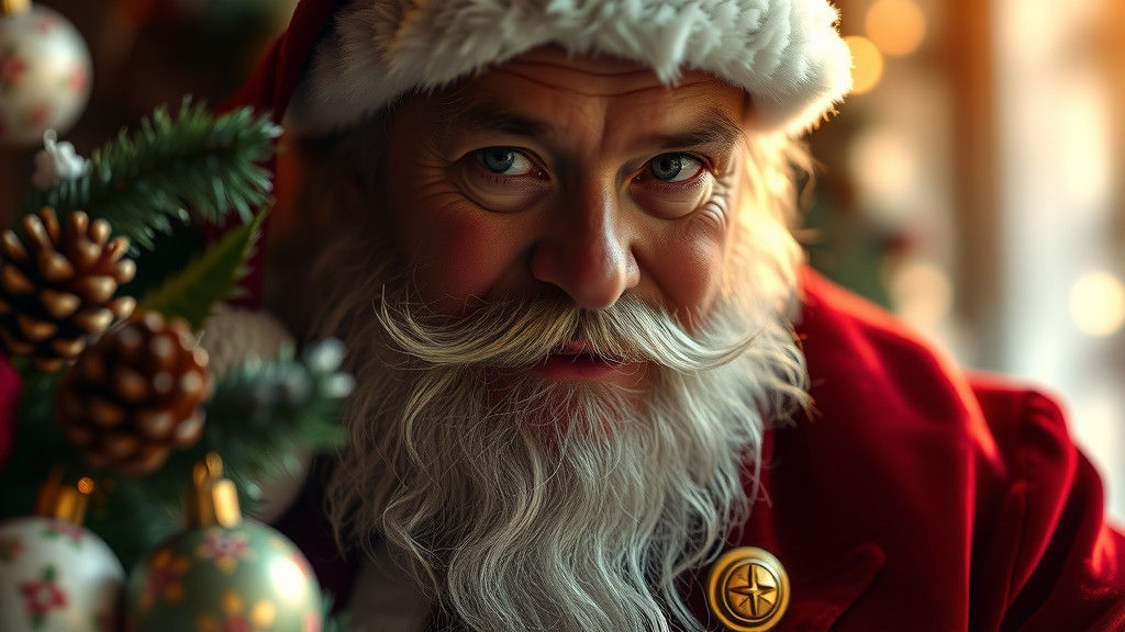 Golden-Lit Portrait of Santa Claus in Red Velvet