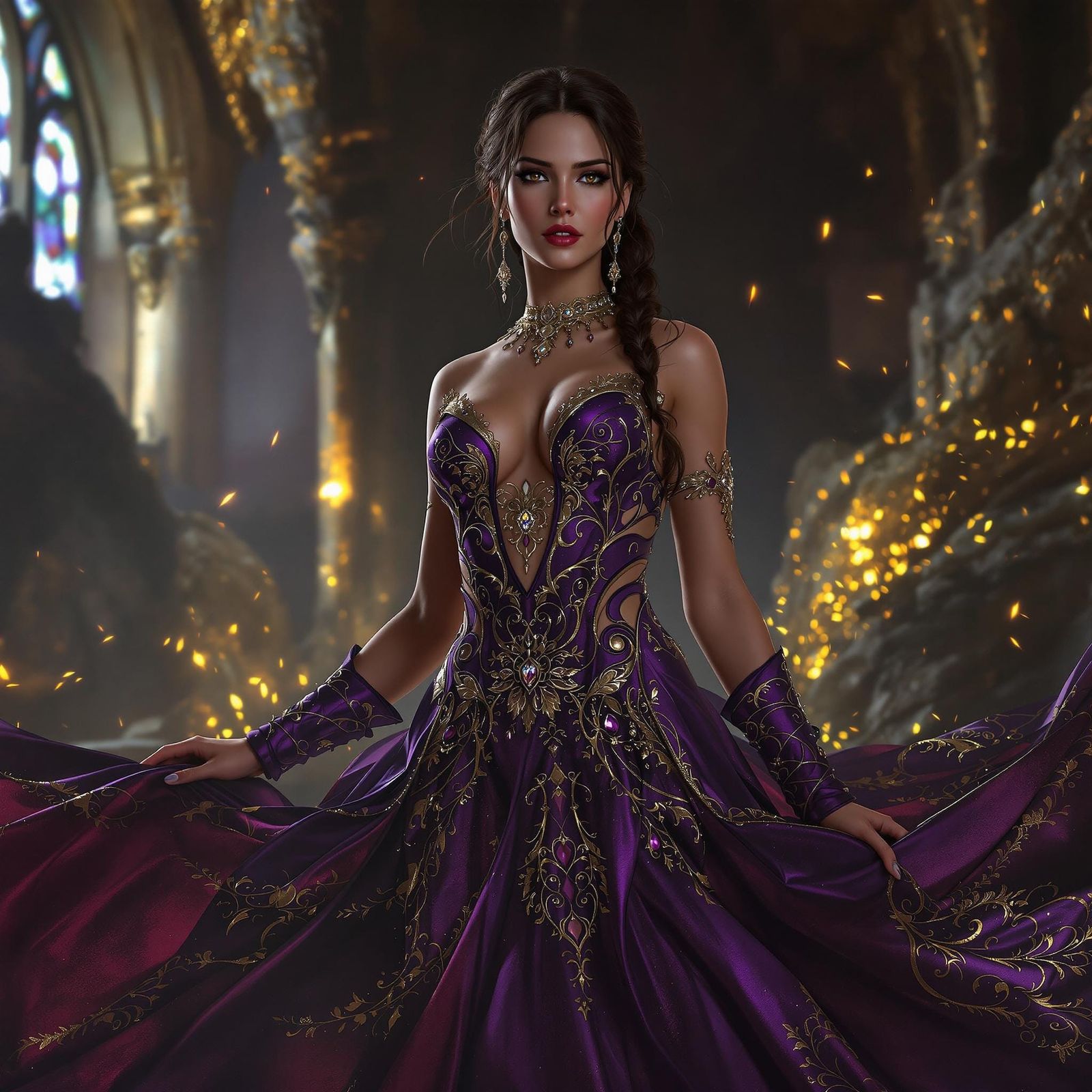 Lara Croft in Gown, Dark Fantasy Digital Art