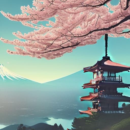 Chureito Pagoda with Mount Fuji in Bloom