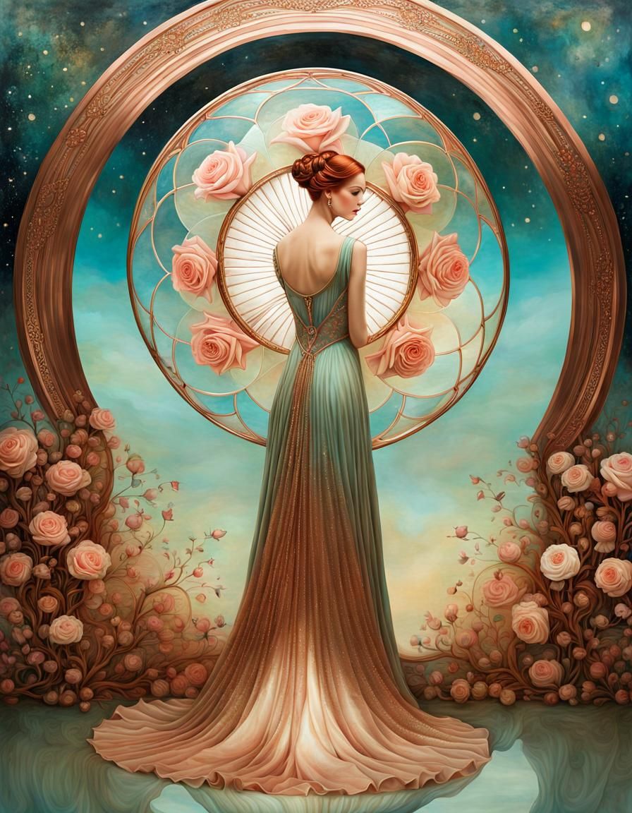 Ethereal Woman in Art Nouveau Style Painting