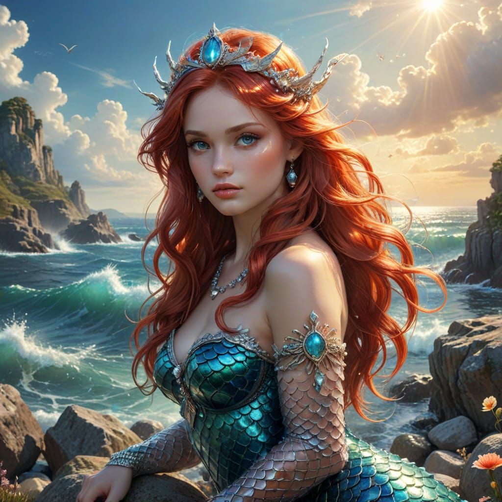 Mermaid Goddess of the Sea in Vibrant Acrylic Painting