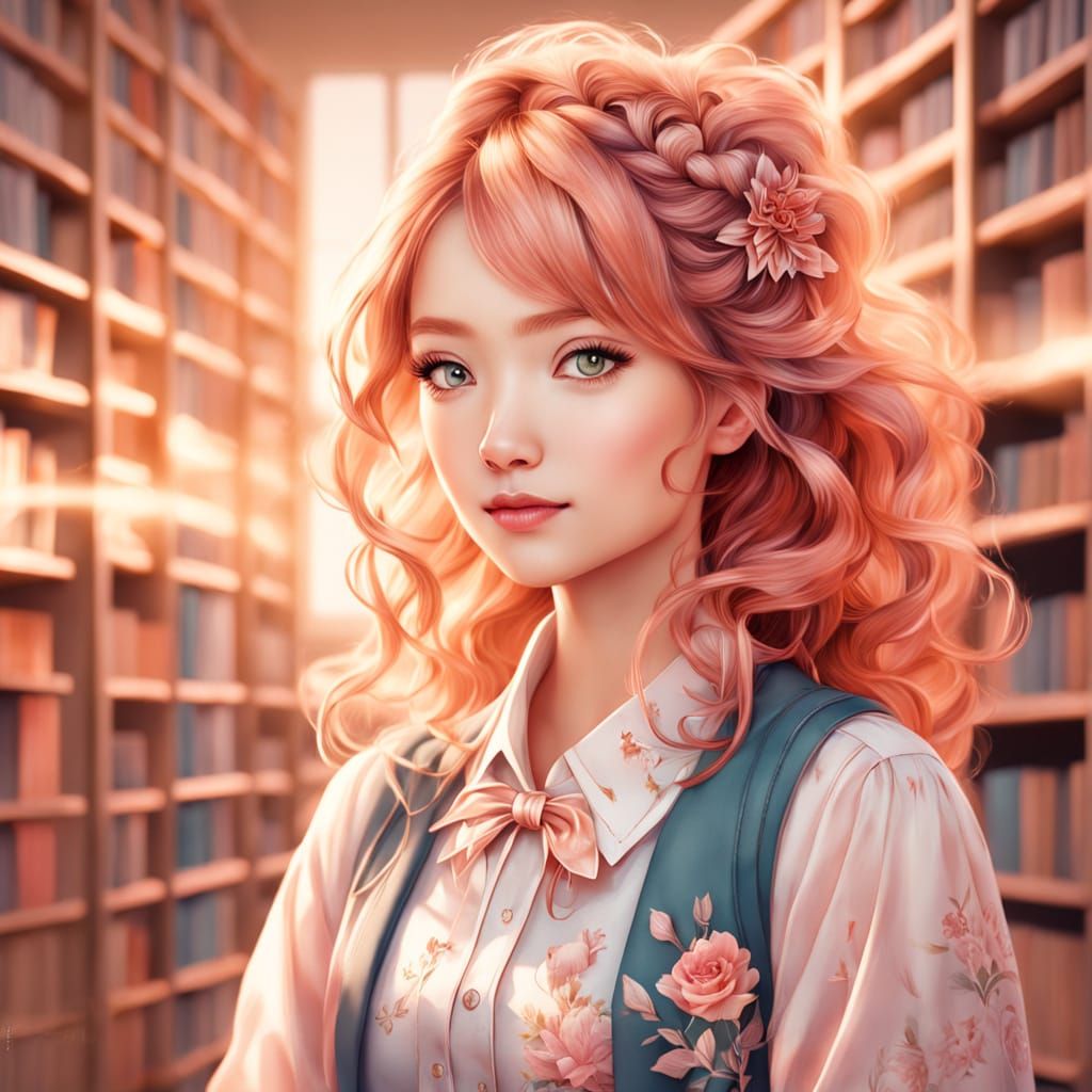 Stunning Turkish-Chinese Woman in Whimsical Library Setting