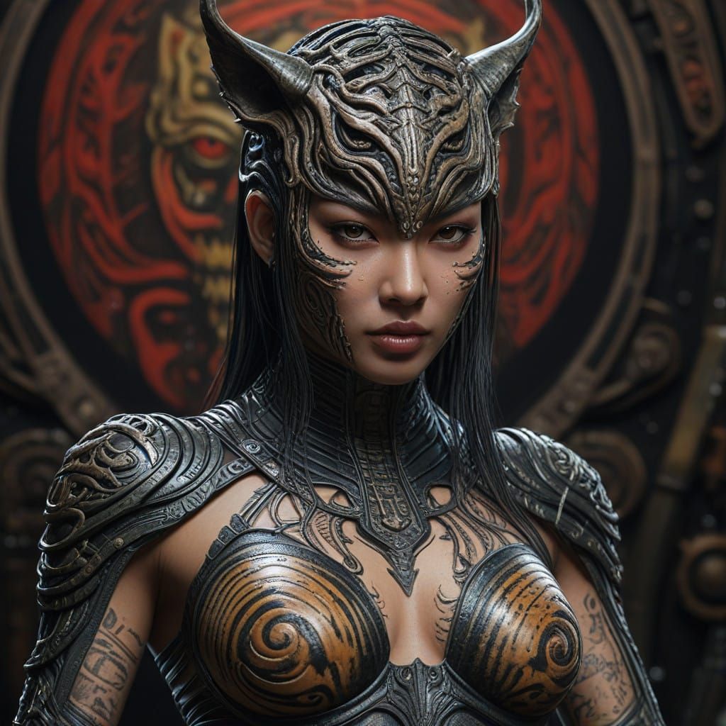 Exquisite Space Tiger Femme Fatale in Elegant Yakuza Camoufl...