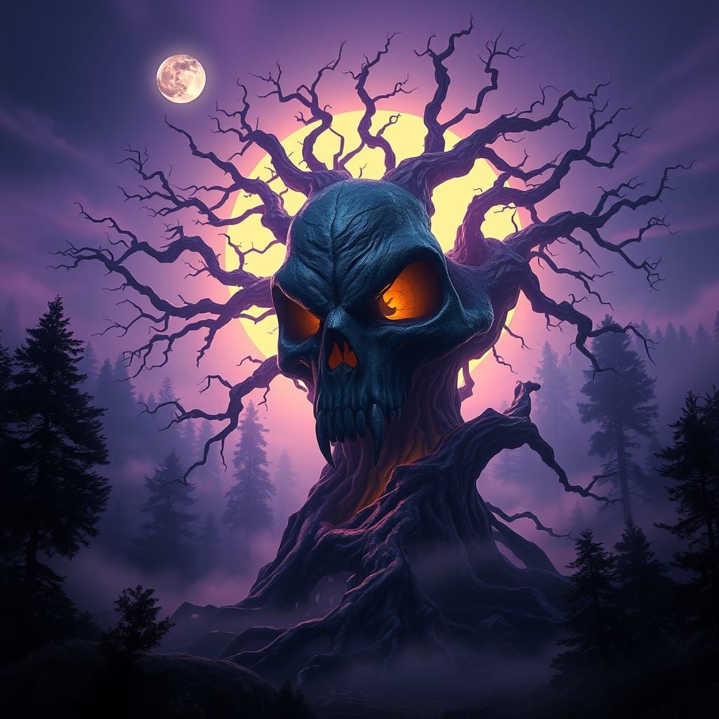 Surreal Skull Tree in Dark Fantasy Style