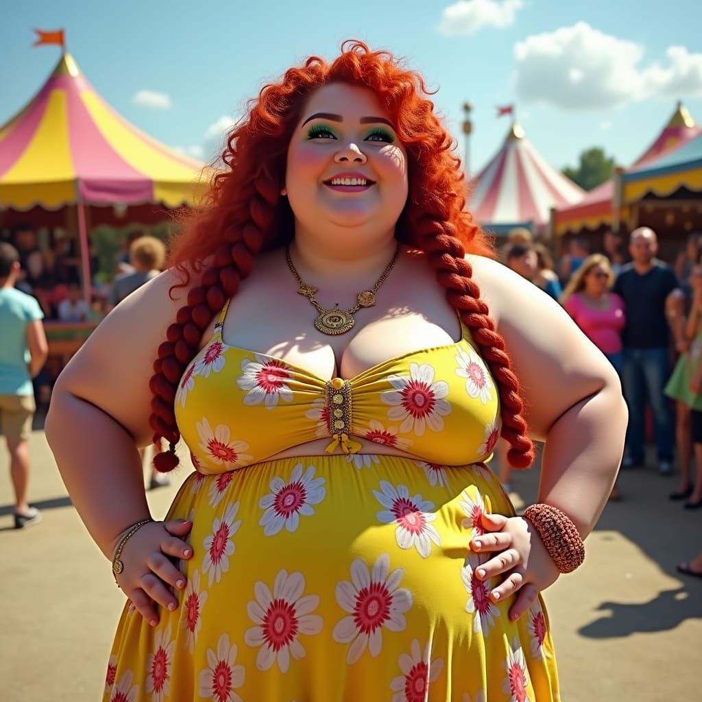 Redhead Model at the Fair: A Voluptuous Portrait