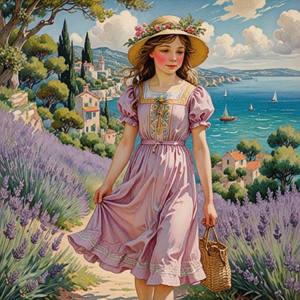 Impressionist Princess in Provence Landscape