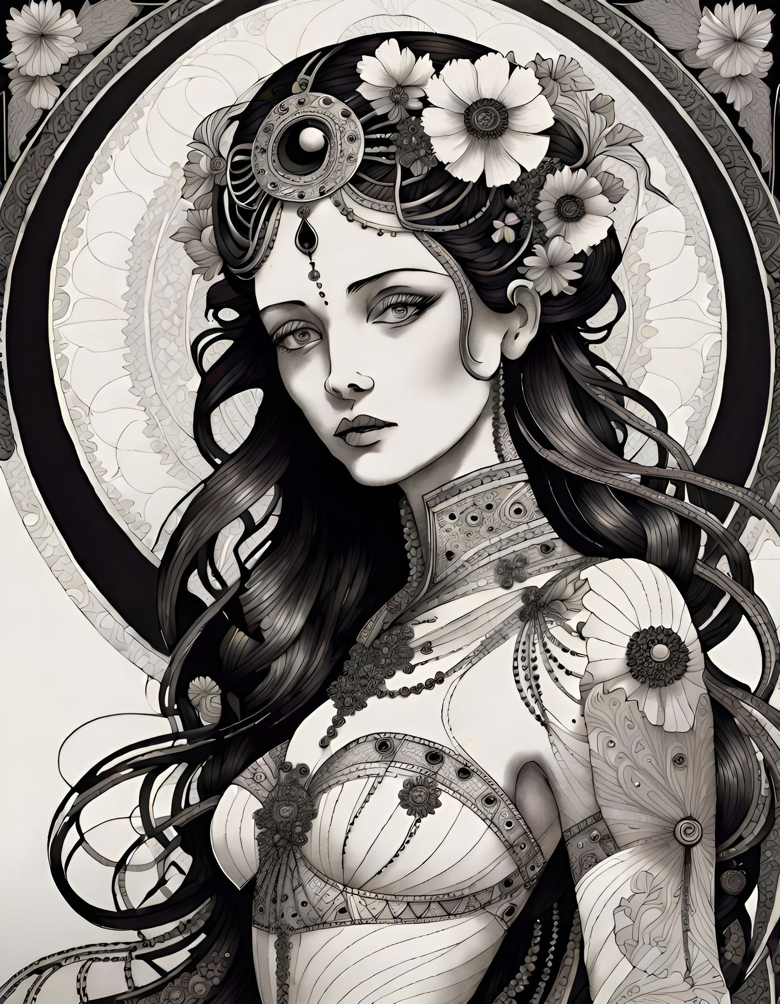 Ornate Flower Goddess in Art Nouveau Style