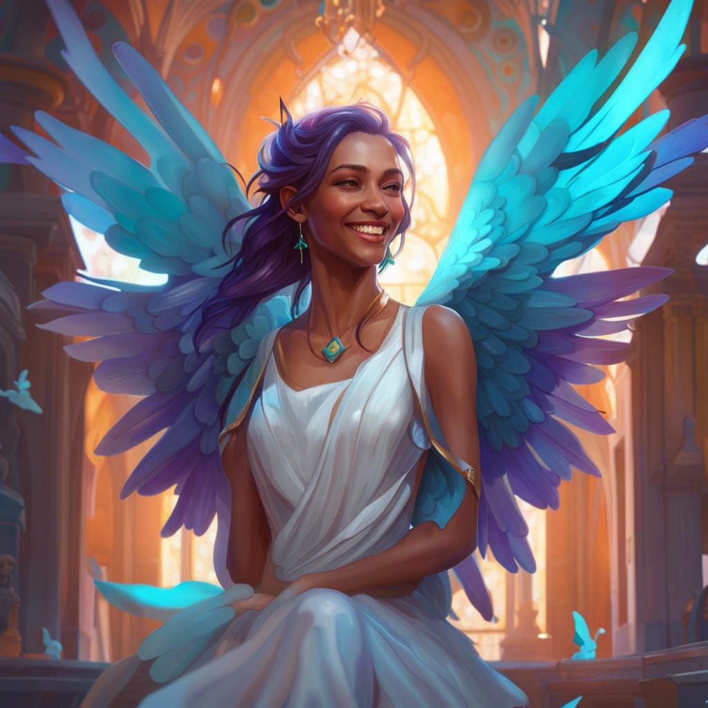 Smiling Girl with Wings, Art Nouveau Style