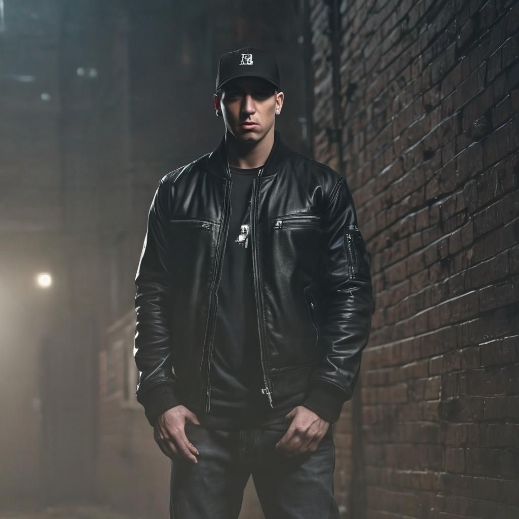Eminem Portrait in Urban Alleyway with Cinematic Lighting