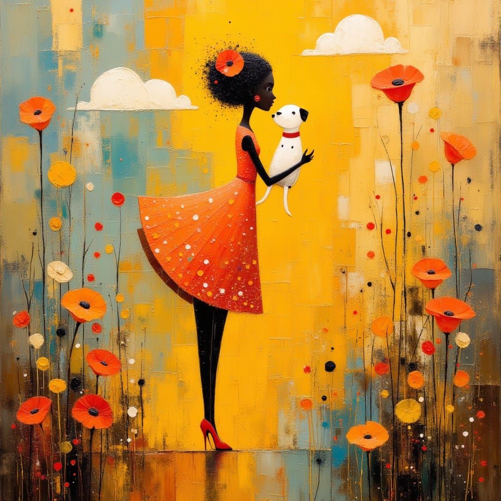 Android, Puppy, and Polka Dots: A Surreal Impasto Painting