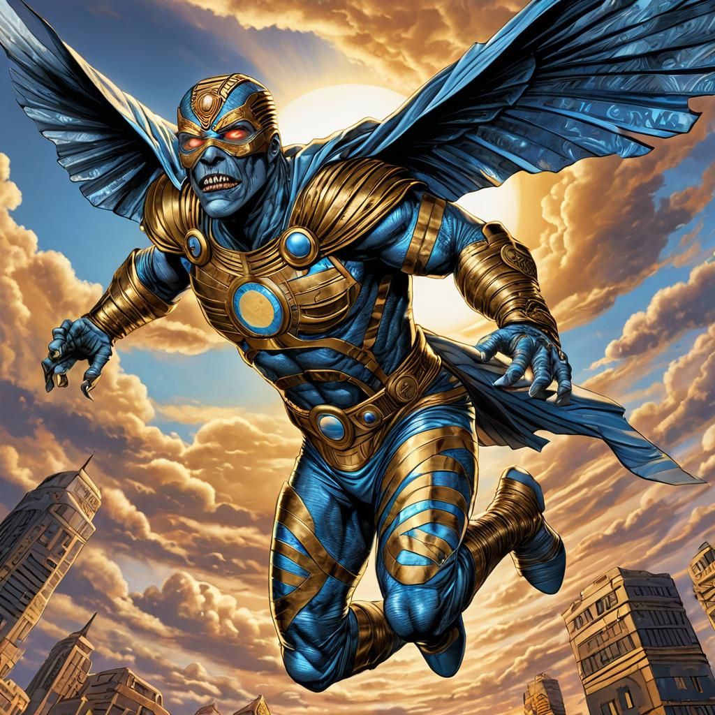 Mummy Superhero Flies in Dynamic Comic Book Art