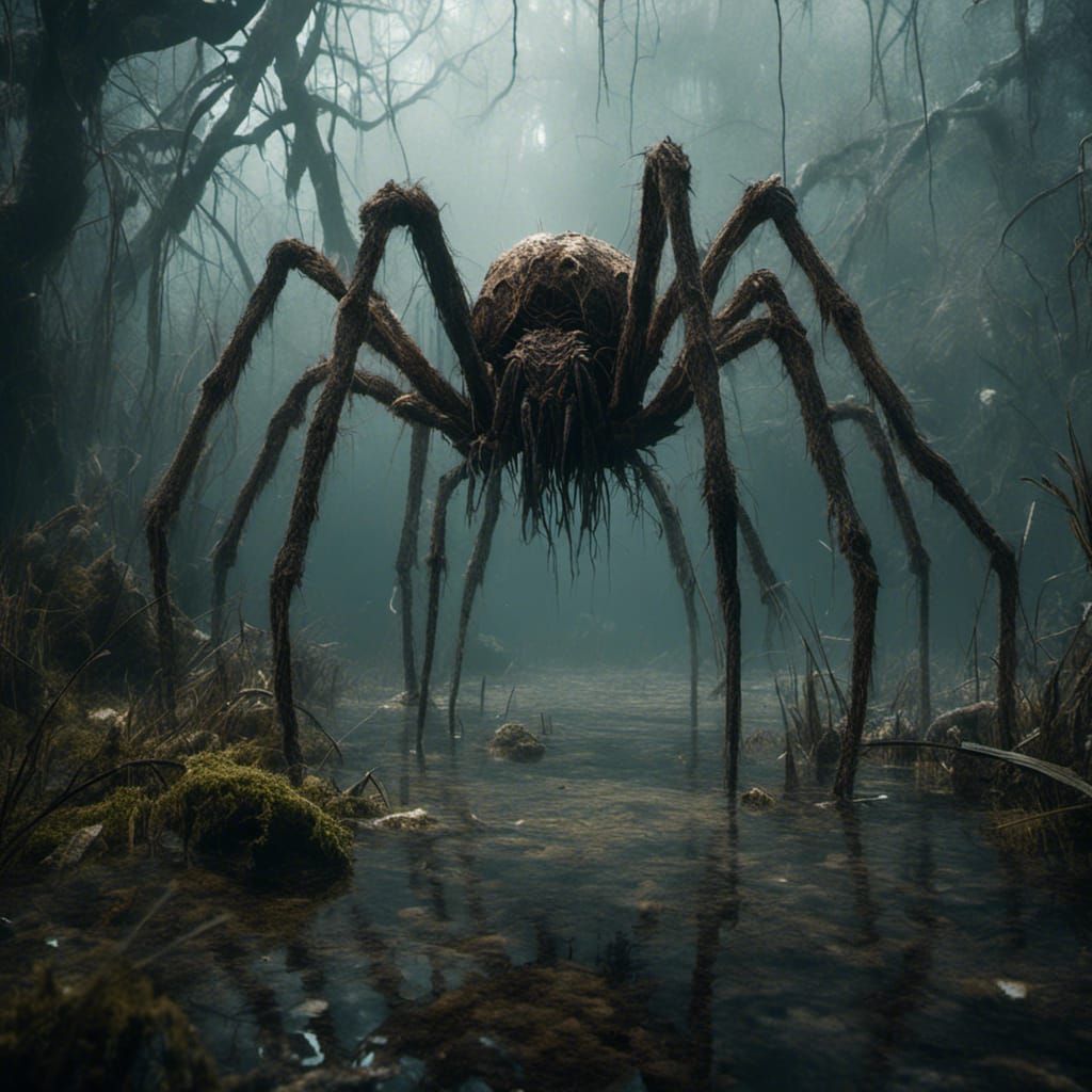Giant Spider in Gloomy Swamp: Macabre Matte Painting