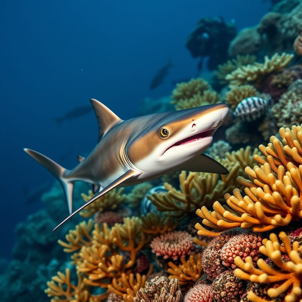 Hammerhead Shark Amidst Coral Reef: Professional Photo