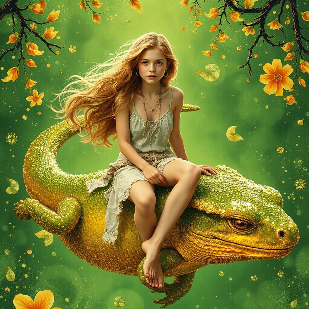 Woman on Gummy Salamander in Soda Sea