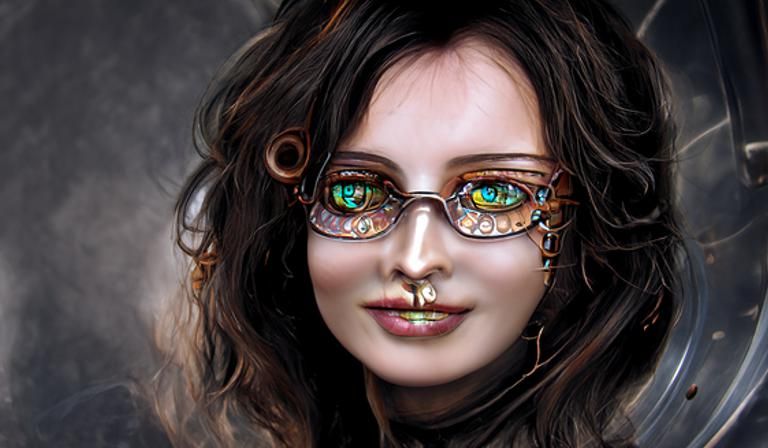 Steampunk Clockwork Librarian Portrait in Library Setting