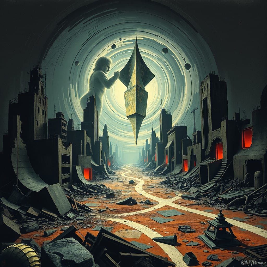 Desolate Metropolis in a Surrealist Dreamscape