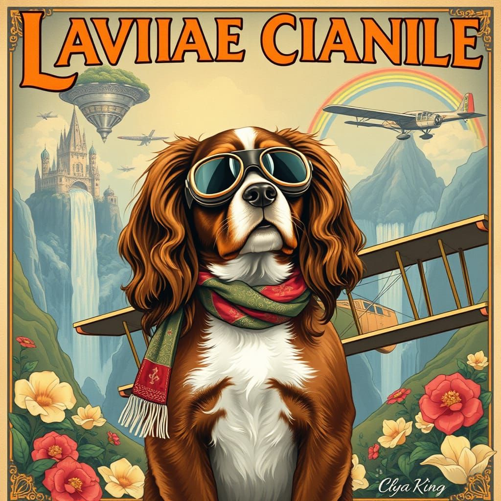 Cavalier King Charles Spaniel in Enchanting Art Nouveau Trav...