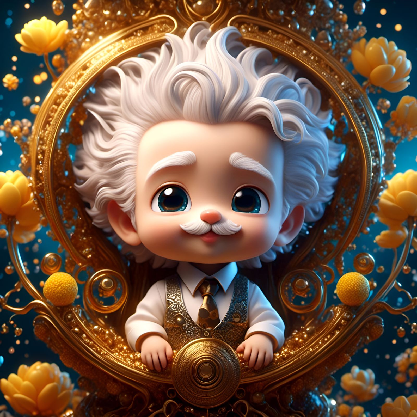 Chibi Baby Einstein Portrait with Filigree