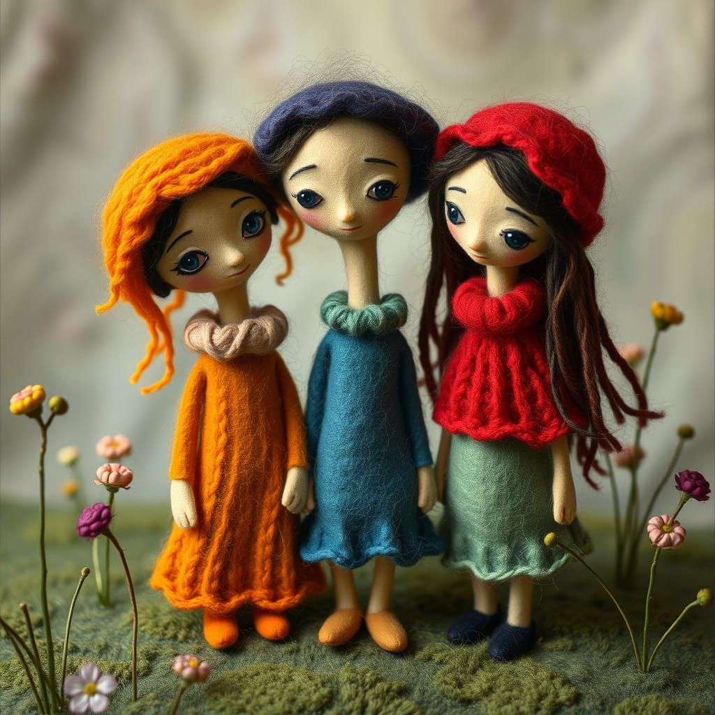 Dreamy Felted Characters in Naive Art Style