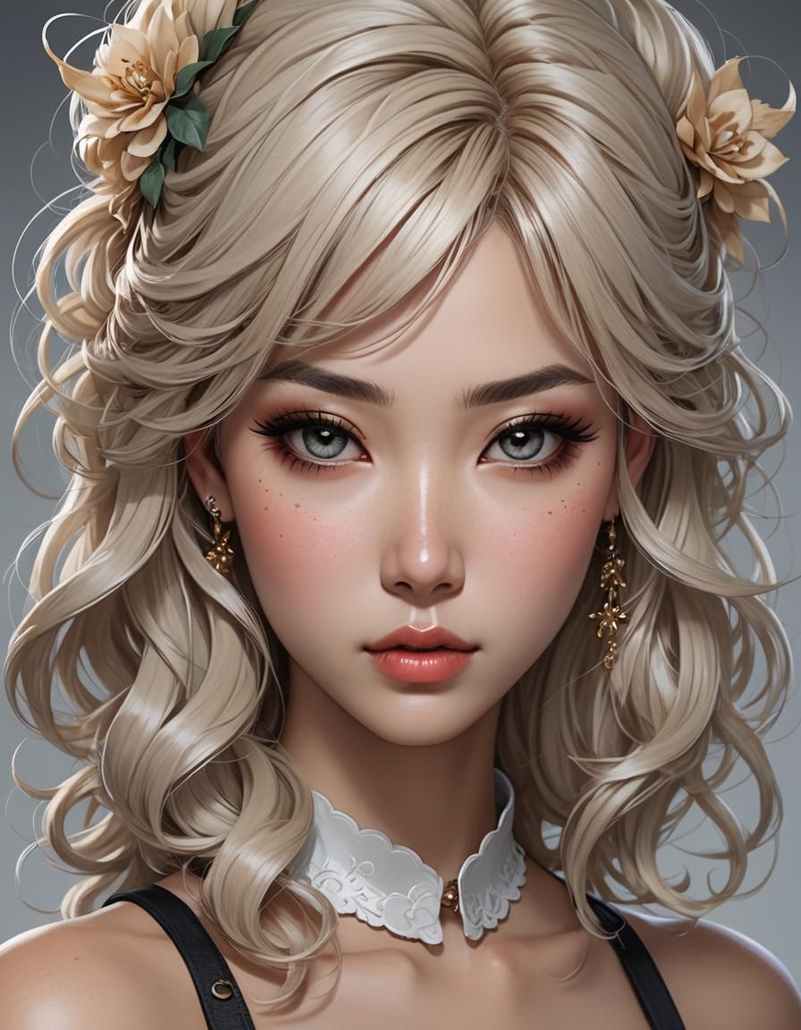 Anime Rockabilly Pin-Up: Detailed Asian Woman