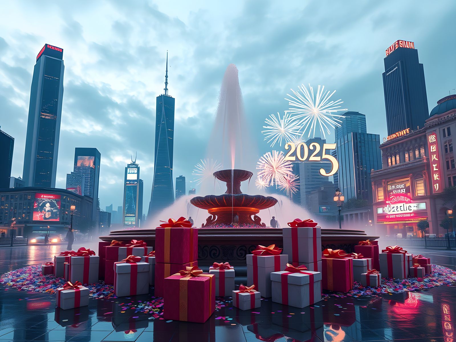 Happy New Year 2025 in Hyperrealistic Style