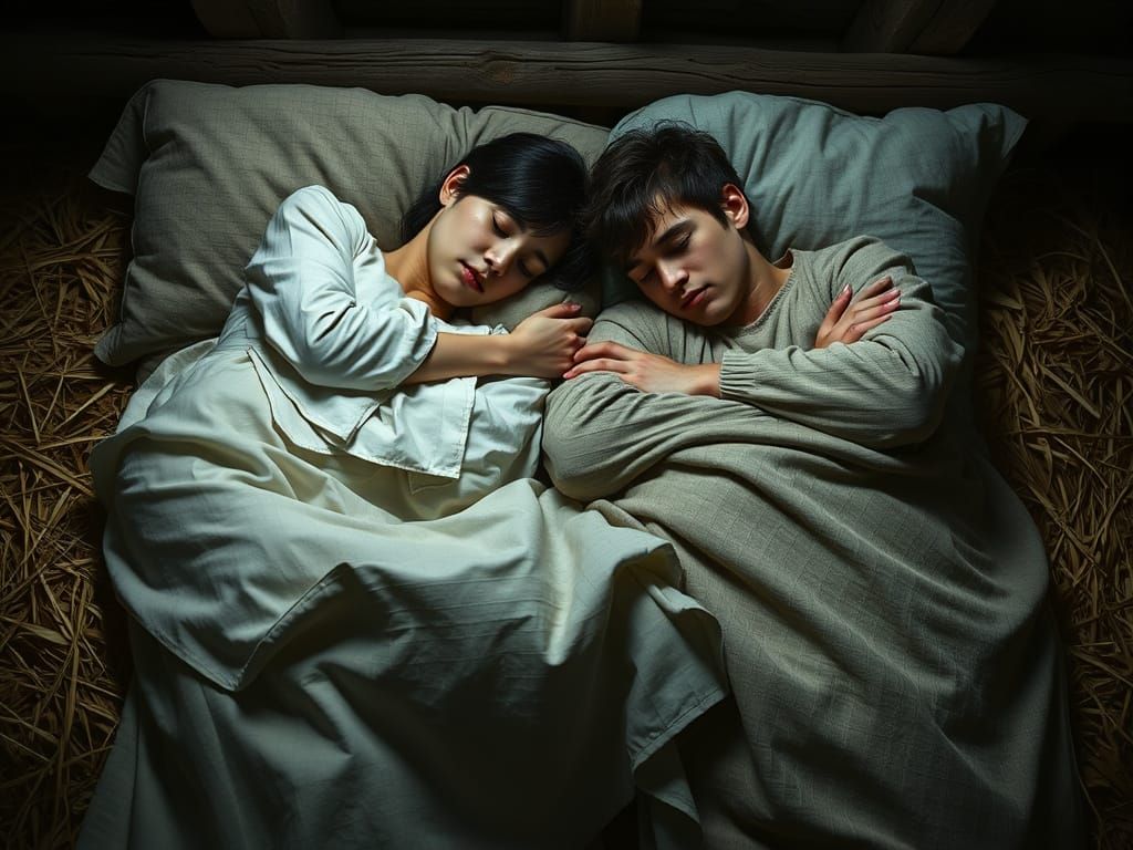 Cozy Couple in a Dark Stable