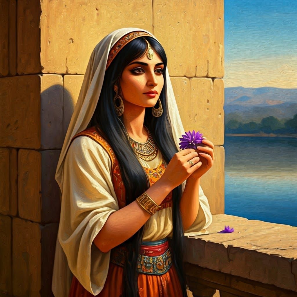 Babylonian Woman in Folk Art Style Oil Painting