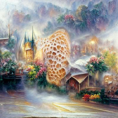 Ethereal Honeycomb in a Misty Landscape