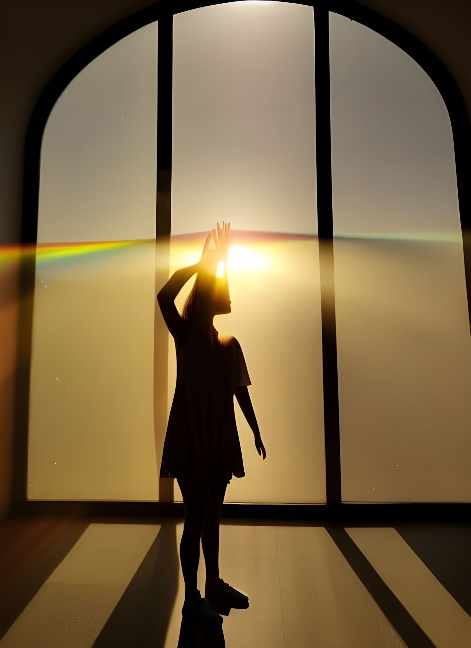 Dreamy Portrait with Glass of Water and Prism Glow