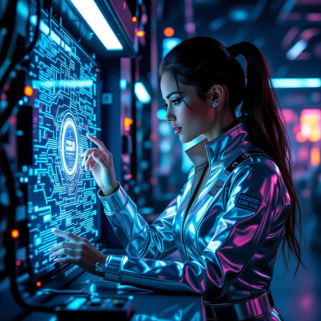 Futuristic Woman in Cyberpunk Digital Art