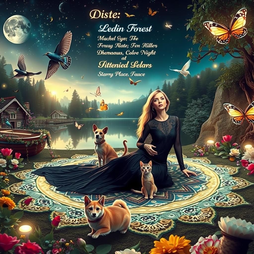 Woman on Mandala in Magical Forest, Hyperreal Digital Art