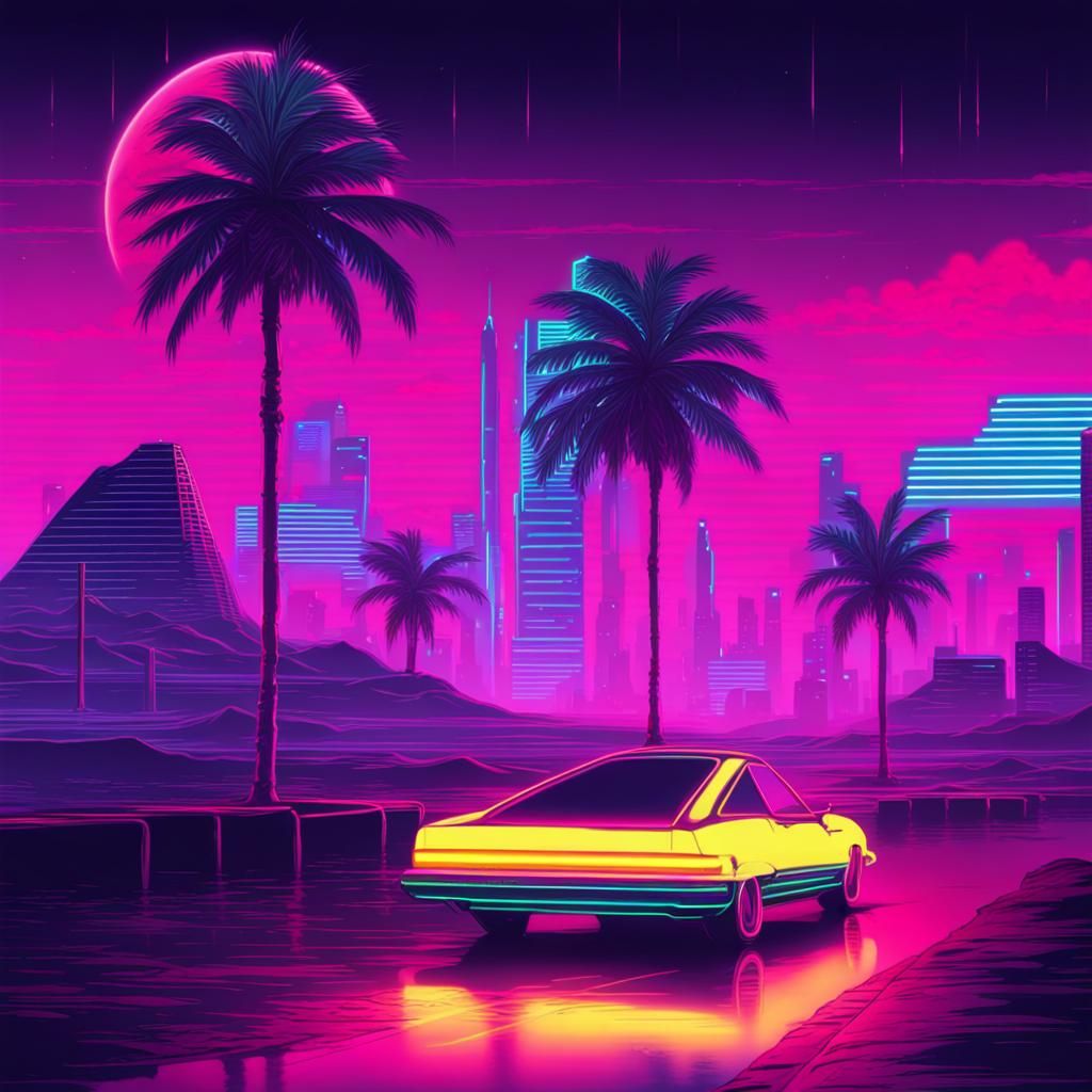 Synthwave Neon Dreamscape: A Retro Vision