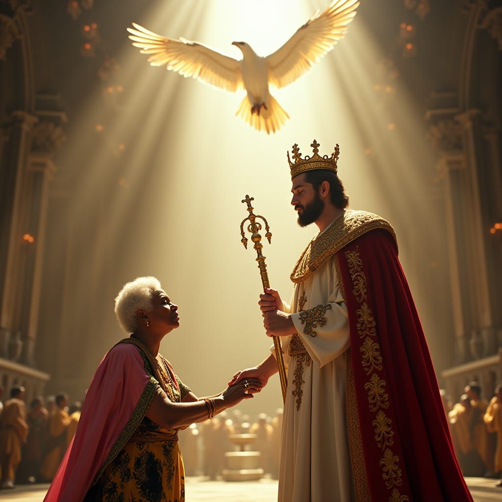 Christian King Grants Mercy to Supplicant in Cathedral