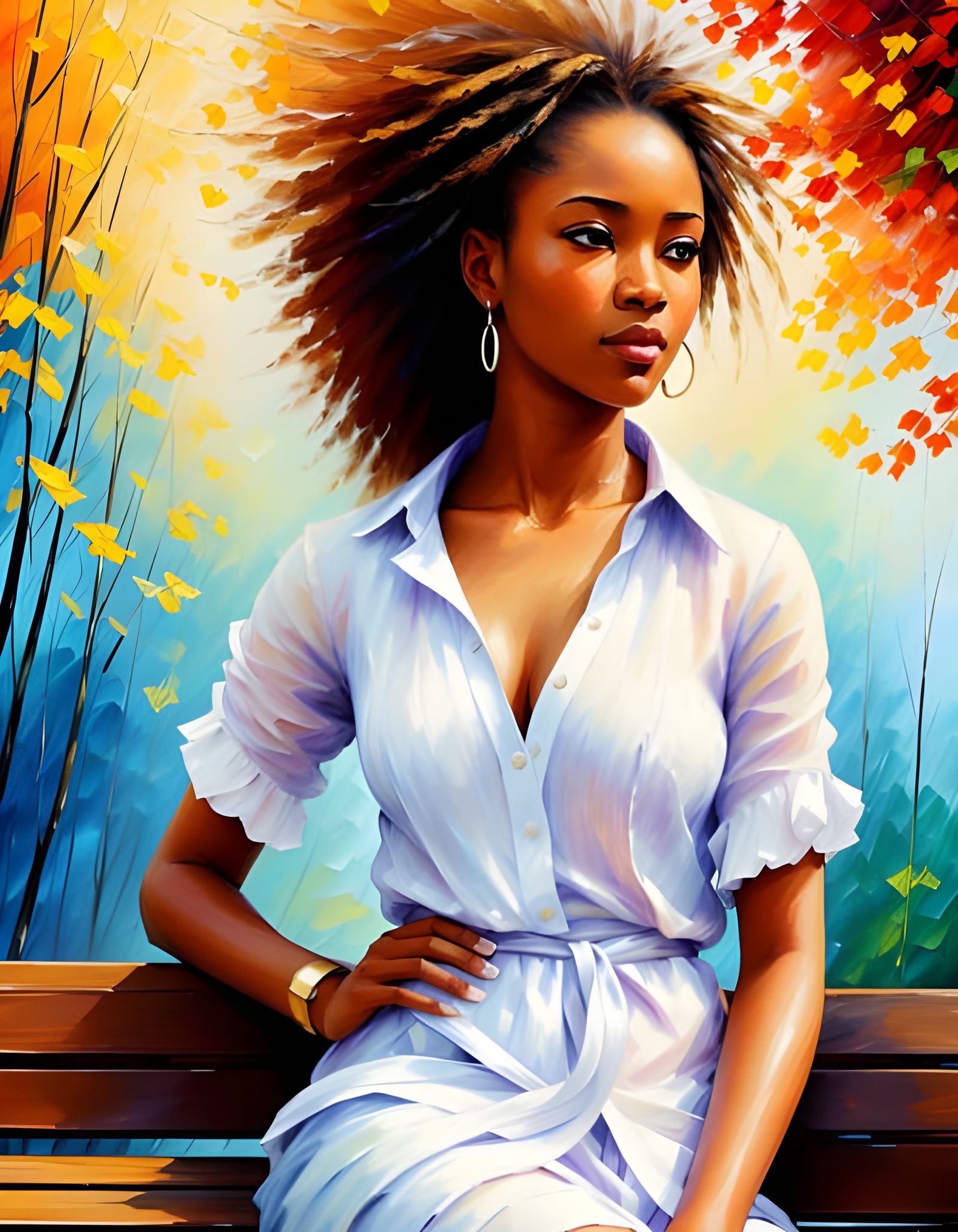 Thoughtful Woman in Park: Impressionist Oil Painting