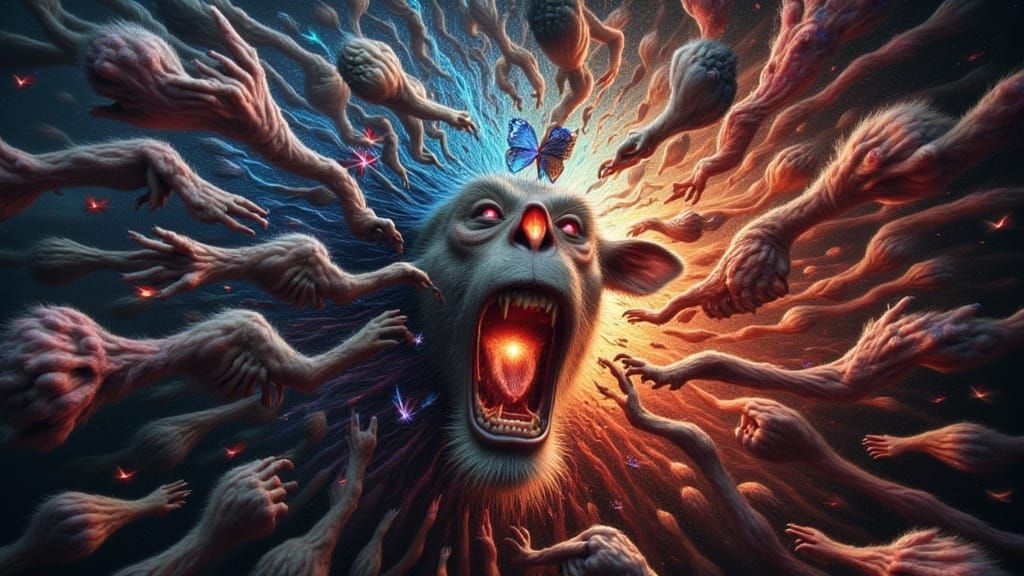 Surreal Mindscape of Shifting Faces with Butterflies and Spi...