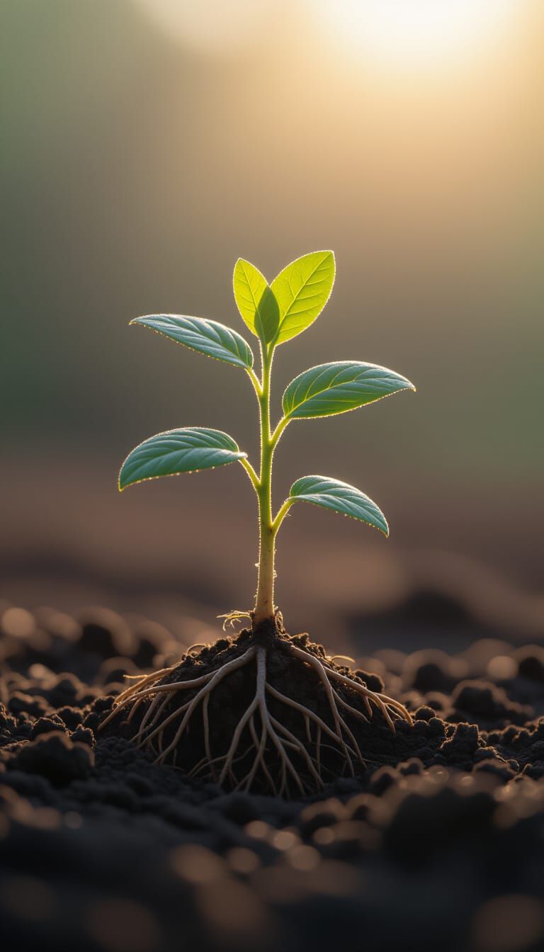 Cinematic Photo of Plant Roots Exposed in Dramatic Light